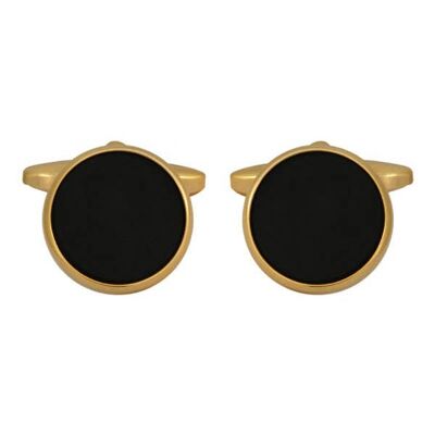 Onyx Round Gold Plated Cufflinks