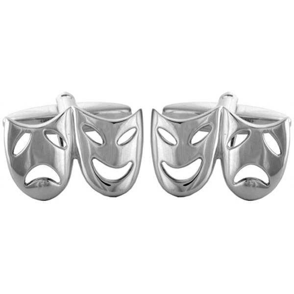 Open Theatrical Masks Rhodium Plate Cufflinks