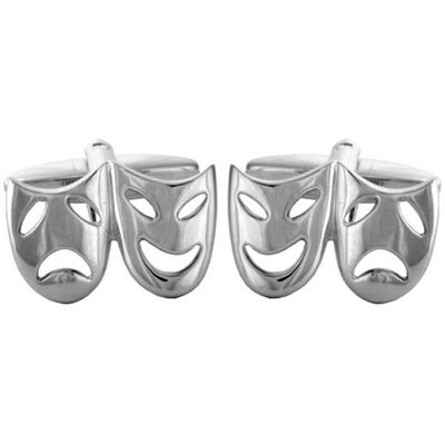 Open Theatrical Masks Rhodium Plate Cufflinks