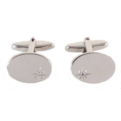 Oval Cubic Zirconia Set Silver Plated Cufflinks