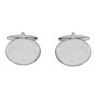 Oval Large Flat Plain Rhodium Plated Cufflinks