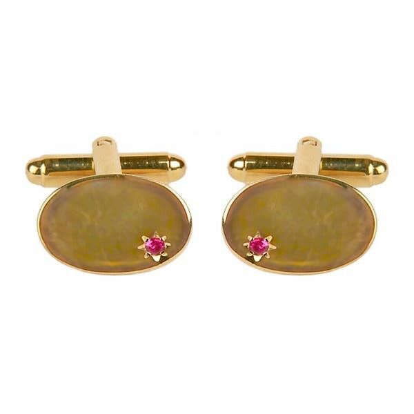 Ovale Manschettenknöpfe mit Stern aus echtem Rubin