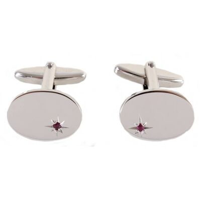 Oval Real Ruby Star Set Rhodium Plated Cufflinks