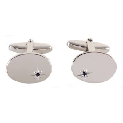 Oval Sapphire Star Set Rhodium Plated Cufflinks