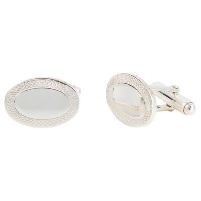 Oval Sterling Silver Hallmarked Cufflinks with Engraved Edge
