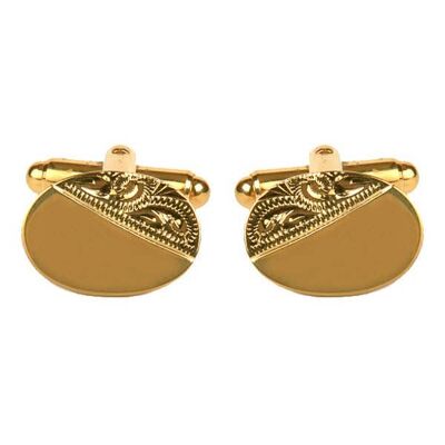 Gemelli placcati in oro con design ovale terzo inciso
