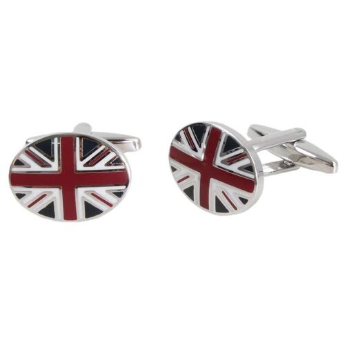 Oval Union Jack Rhodium Plated Cufflinks