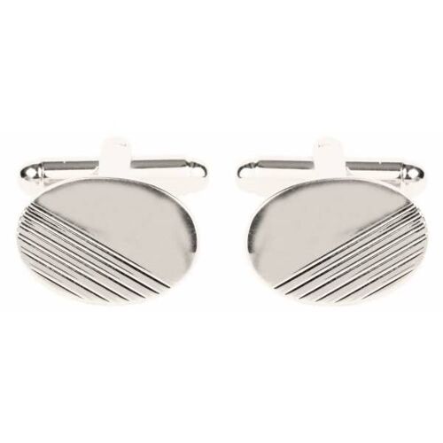 Oval with 1/3 Diagonal Line Design Rhodium Plated Cufflinks