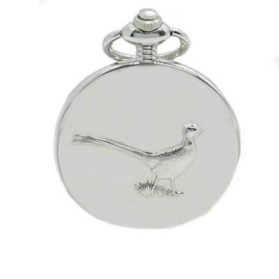 Reloj de bolsillo Hunter completo de cuarzo en relieve de faisán