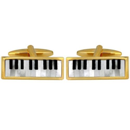 Piano Keyboard Mother of Pearl & Onyx Gold Plated Cufflinks