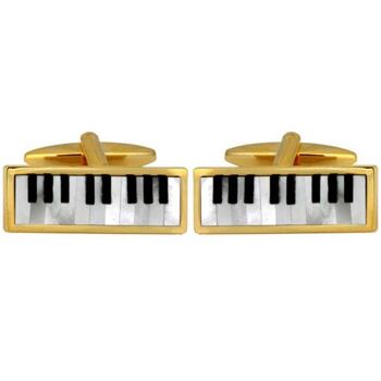 Boutons de manchette plaqués or pour clavier de piano, nacre et onyx 1