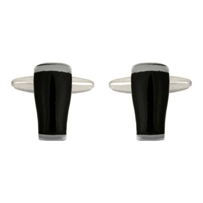 Pint Dark Beer Glass Rhodium Plated Cufflinks