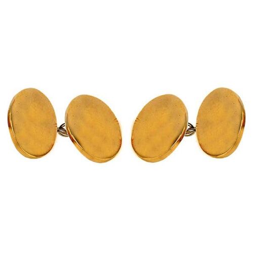 Plain Polished Double Oval Gold Plated Chain Cufflinks