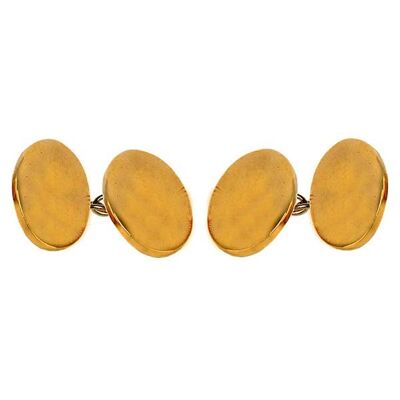 Plain Polished Double Oval Gold Plated Chain Cufflinks
