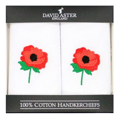 Poppy Embroidered White Cotton Handkerchiefs