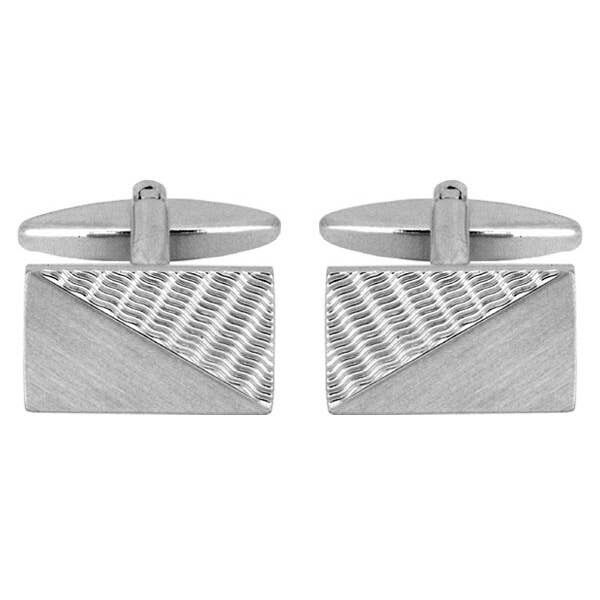 Rechteckige, rhodinierte Manschettenknöpfe mit diagonalem Design