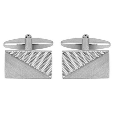 Rectangular with Diagonal Design Rhodium Plated Cufflinks