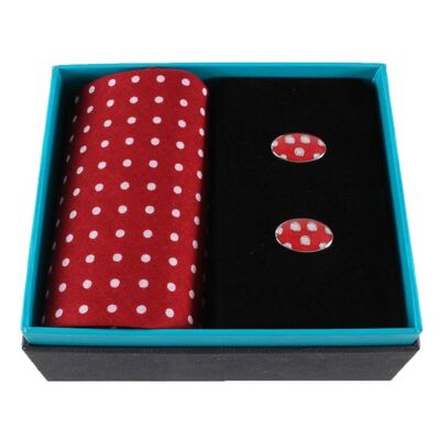 Set aus Taschentuch und Manschettenknöpfen mit roten und weißen Punkten