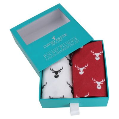 Red & White Stag Print Cotton Handkerchief Set