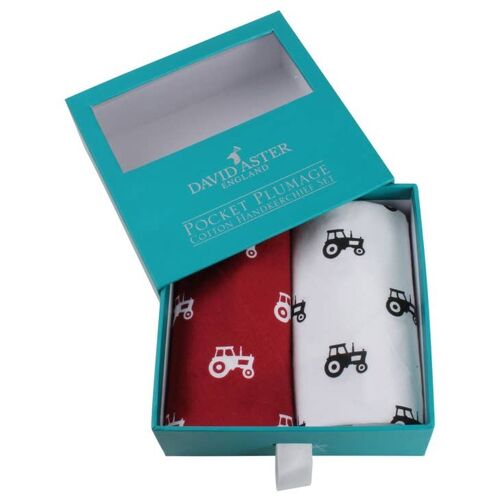 Red & White Tractor Print Cotton Handkerchief Set