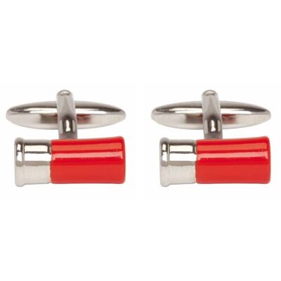 Boutons de manchette plaqués rhodium avec cartouche de pistolet rouge