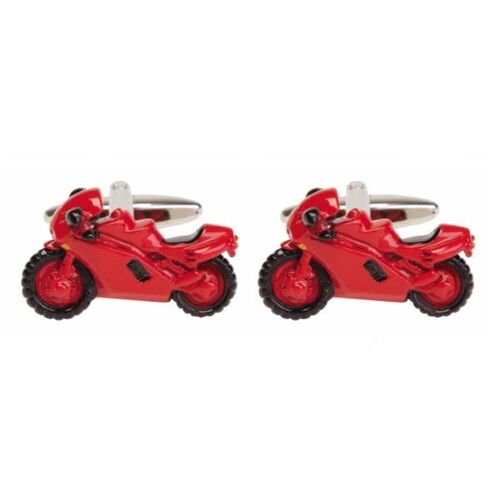 Red Sports Motor Bike Rhodium Plated Cufflinks