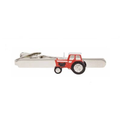 Rote Traktor-Krawattenklammer, rhodiniert