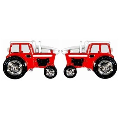 Rhodinierte Manschettenknöpfe mit rotem Traktor