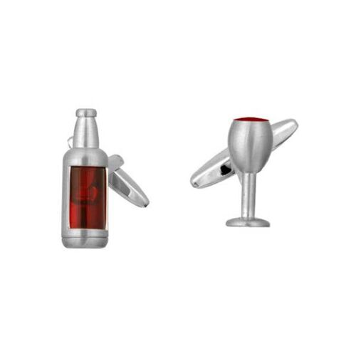 Red Wine Bottle/Glass Rhodium Plate Cufflinks