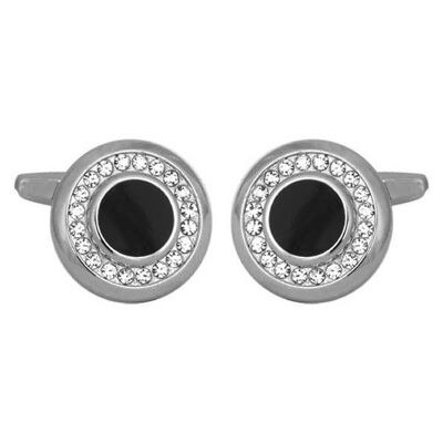 Ring of Clear Crystals with Black Acrylic Plated Cufflinks