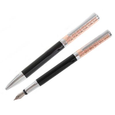 Ensemble stylo plume et stylo à bille en or rose et noir