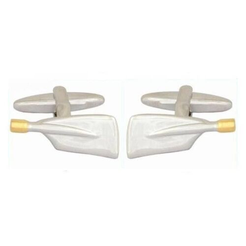 Rowing Blade Rhodium Plated Cufflinks with Gold Plate Detail