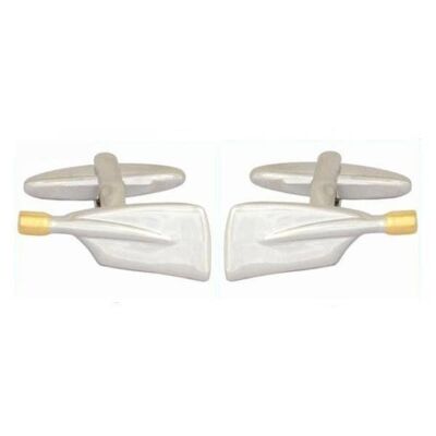 Rowing Blade Rhodium Plated Cufflinks with Gold Plate Detail