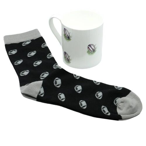 Rugby Ball Fine Bone China Mug & Sock Set