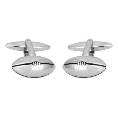 Rugby Ball Rhodium Plated Cufflinks