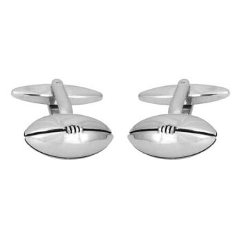 Boutons de manchette plaqués rhodium ballon de rugby 1