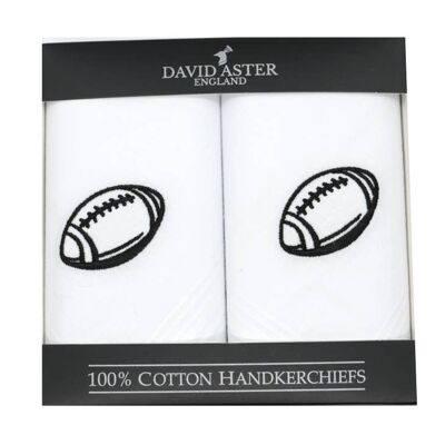 Rugby Embroidered White Cotton Handkerchief