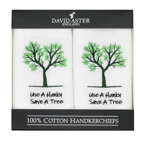 Save A Tree Embroidered White Cotton Handkerchiefs