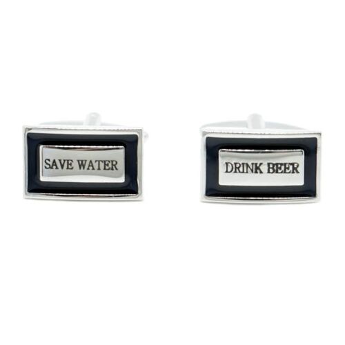 Save Water Drink Beer Rhodium & Black Cufflinks
