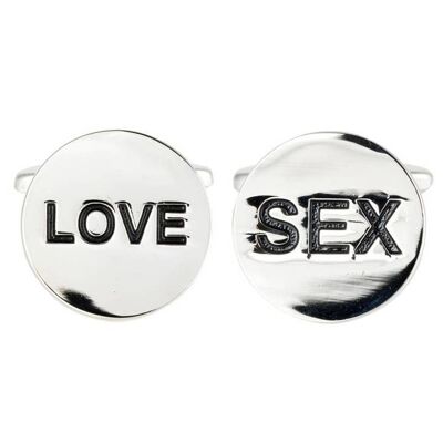 Sex & Love Round Rhodium Cufflinks