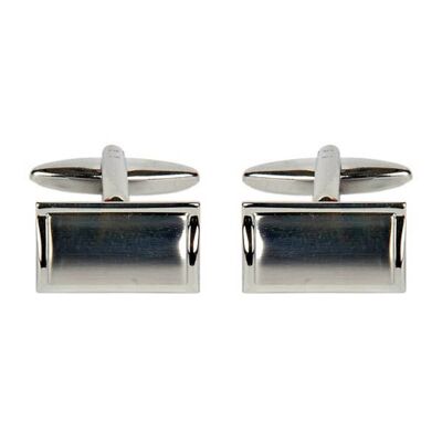 Shiny & Brushed Rectangular Curved Rhodium Cufflinks