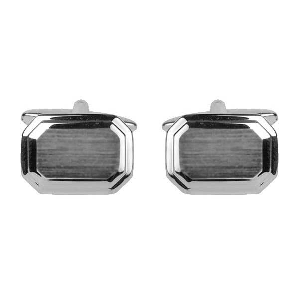 Glänzender und gebürsteter rechteckiger Manschettenknopf mit abgeschnittenen Ecken