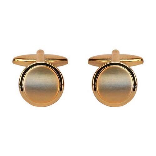 Shiny & Brushed Round Curved Gold Plate Cufflinks