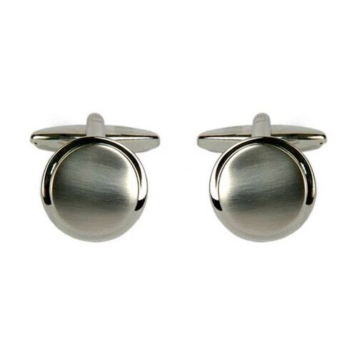Shiny & Brushed Round Curved Rhodium Cufflinks
