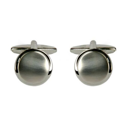 Shiny & Brushed Round Curved Rhodium Cufflinks