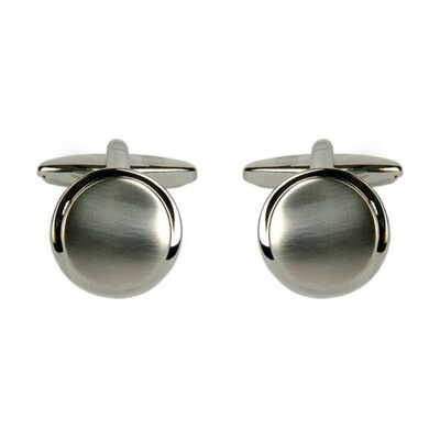 Shiny & Brushed Round Curved Rhodium Cufflinks