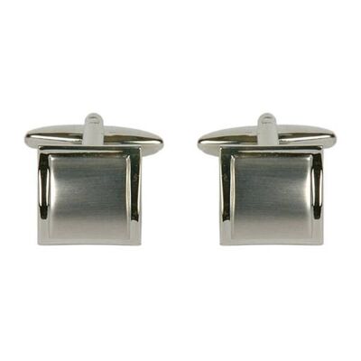 Boutons de manchette en rhodium courbés carrés brillants et brossés