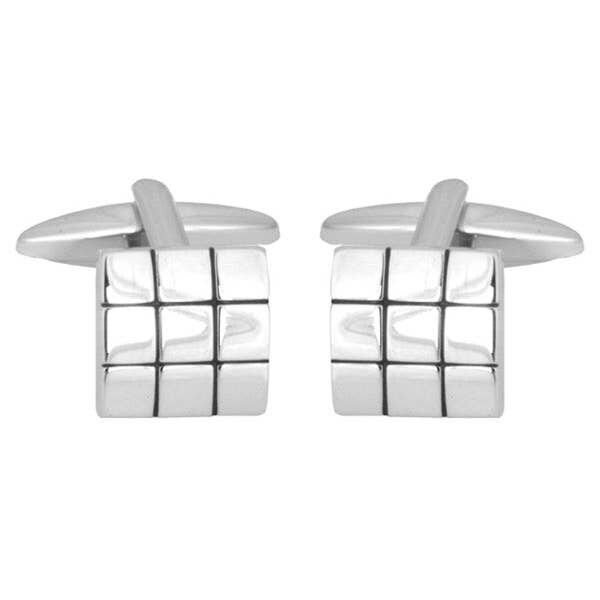 Shiny Square with Black Lines Rhodium Plated Cufflinks