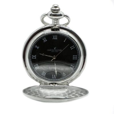 Silver & Black Quartz Half Hunter Pocket Watch