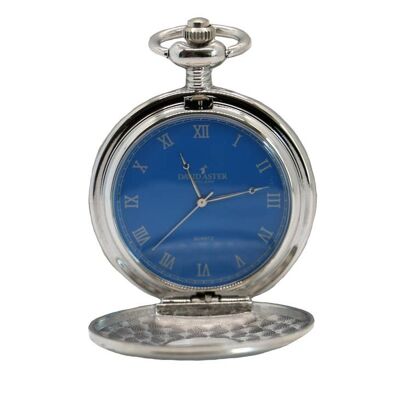 Silberne und blaue Quarz-Halbjäger-Taschenuhr